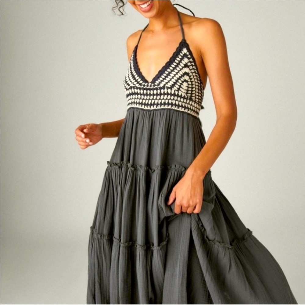 Crochet Top Halter Maxi Dress